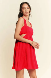 Davi & Dani Washed Satin Cutout Skirt Bandeau Mini Dress OutfitFlow